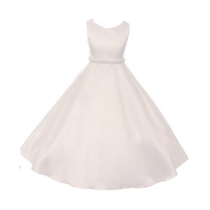 große Mädchen Elfenbein A-Linie Satin Perle Trimm Kommunion Kleid 8-16
