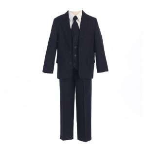 große Jungen Marineblau Knopf Jacke Weste Hemd Krawatte Hose Anzug 8-20 Husky