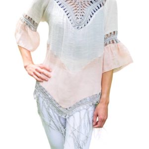 Get Me Started Poncho in weiß/staubig rosa – 7707833139260
