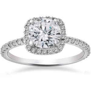 2CT Runde Kissen Halo Diamant Solitaire Verlobungsring Weißgold Lab gewachsen