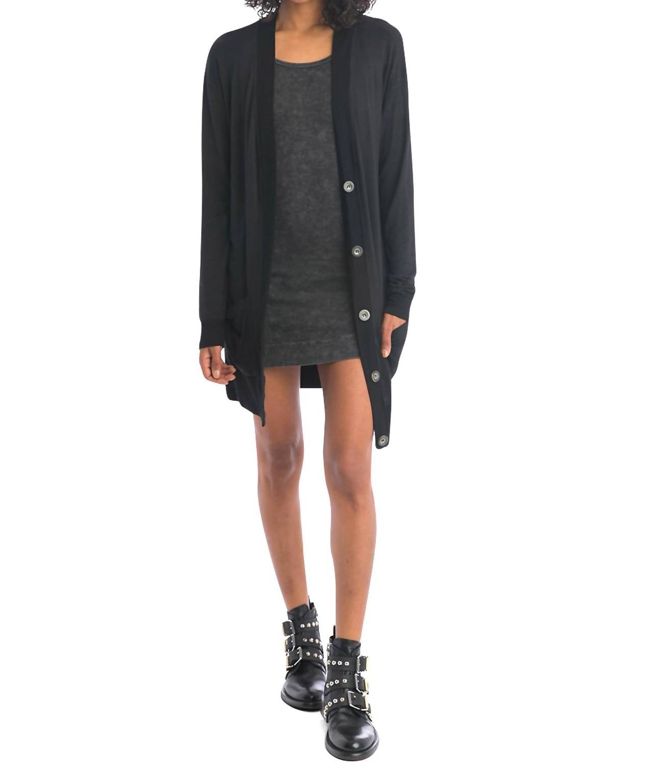 Langer Luxe Strickjacke in Schwarz