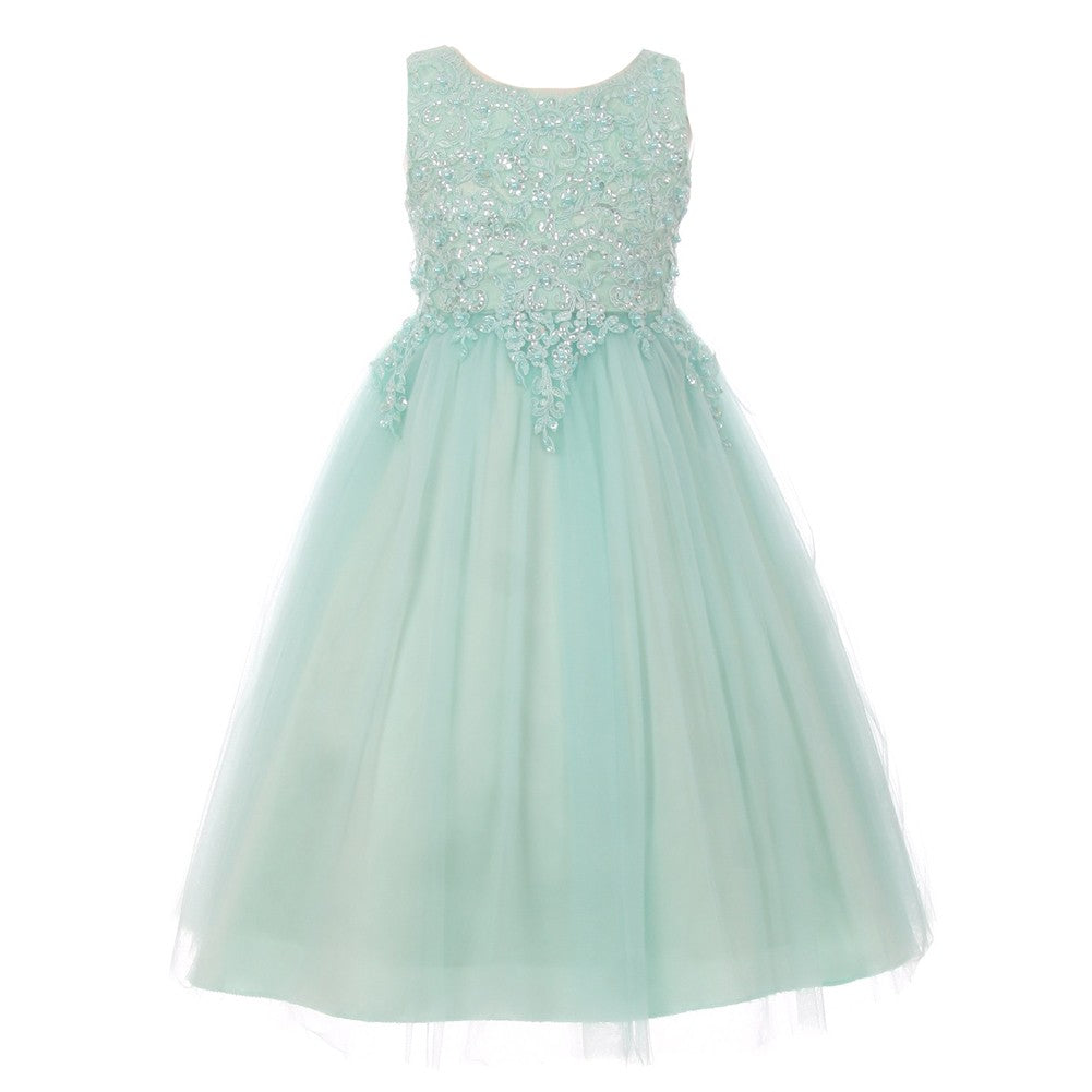Große Mädchen Minze Perle Pailletten Satin Tüll Junior Brautjungfernkleid 8-12