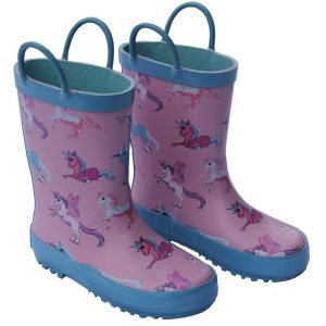 kleine Mädchen rosa Einhorn Druckzug auf Griff regen Stiefel 5-10 Kleinkinder