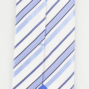 Weiß mit blau gestreiftem Muster 100% Seidenkrawatte