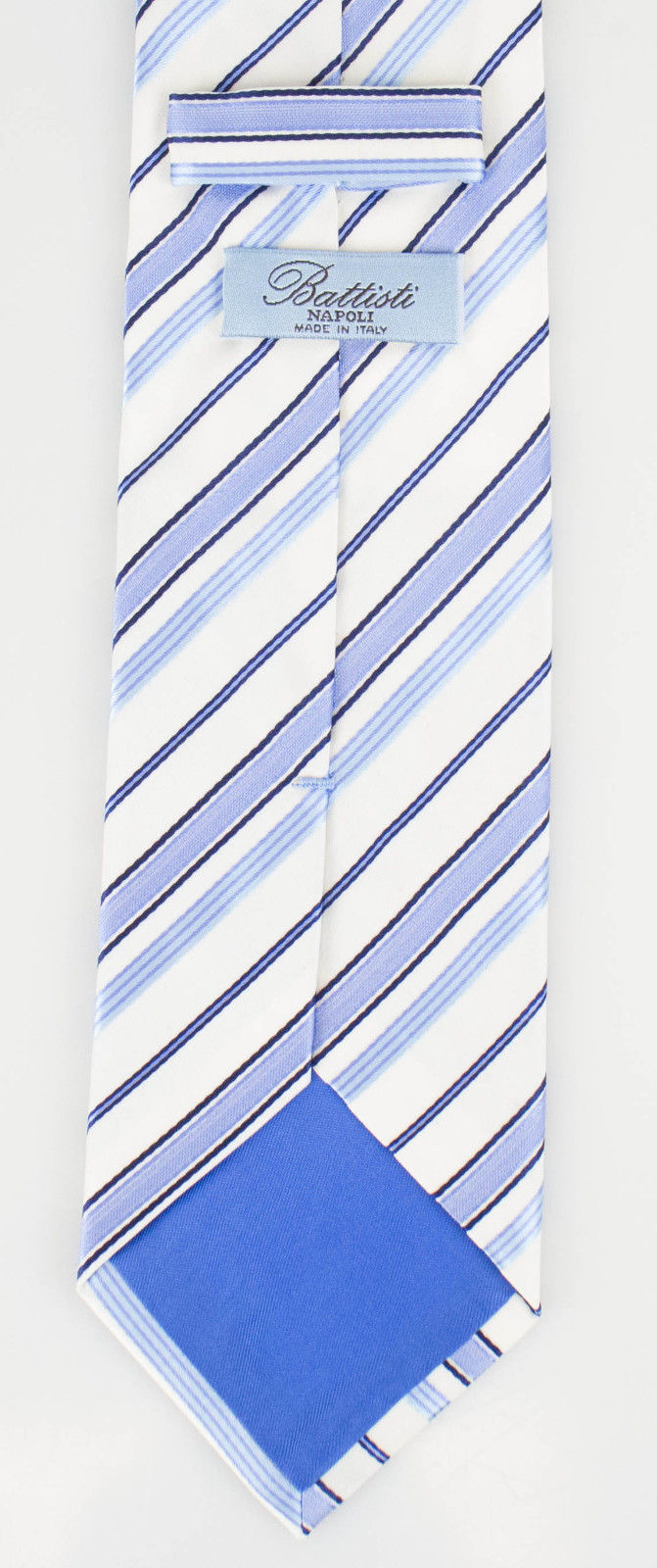 Weiß mit blau gestreiftem Muster 100% Seidenkrawatte