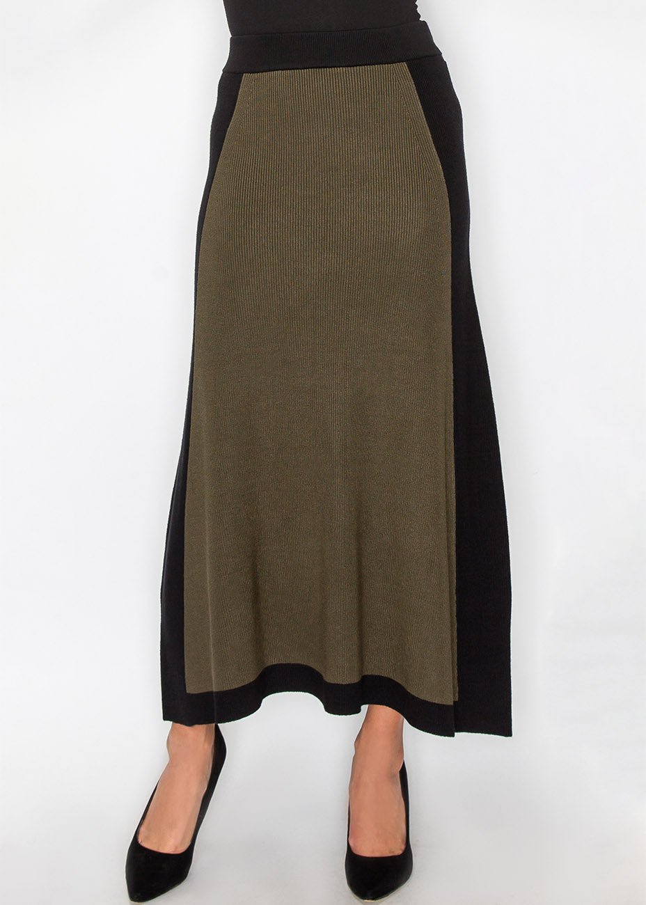 Oliv & Schwarzer Colorblock Strickrock