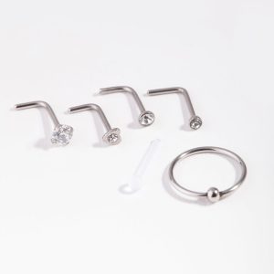 Silber Gemischte Diamante 6-Packung Nase Ohrstecker