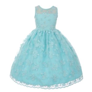 kleine Mädchen Aqua Spitze Perle geschmückt Blumenmädchen Ostern Kleid 2-6
