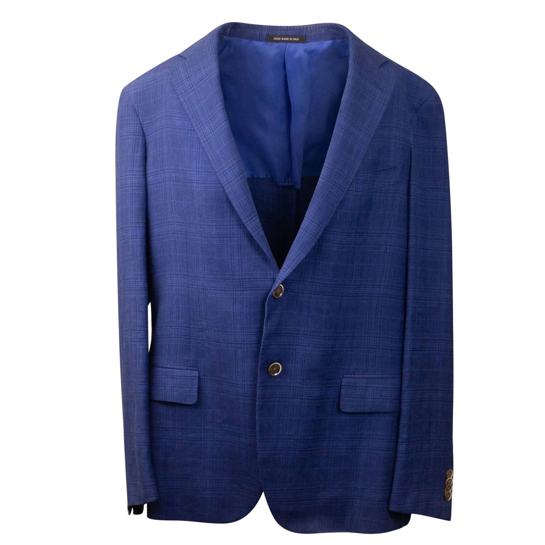 Blaue Leinenmischung kariert Single Breasted Blazer