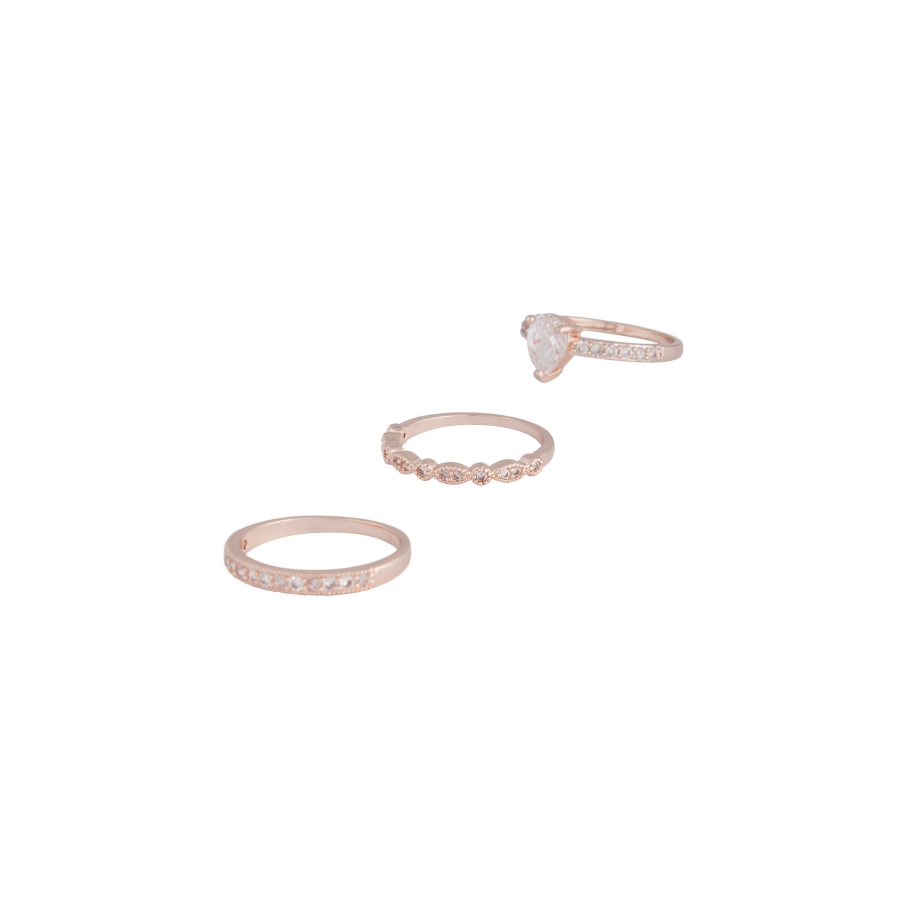 Rotgold Zirkonia 3 Band Ring Stapel