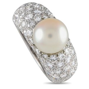 Cartier Juliette-Ring aus 18 Karat Weißgold mit 3 Karat Diamant und Perle CA11-051424
