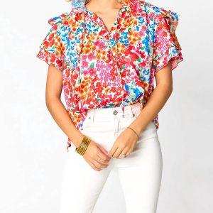 Shauna Rüschen Schulter oben in Beerenblau – 7833705054268
