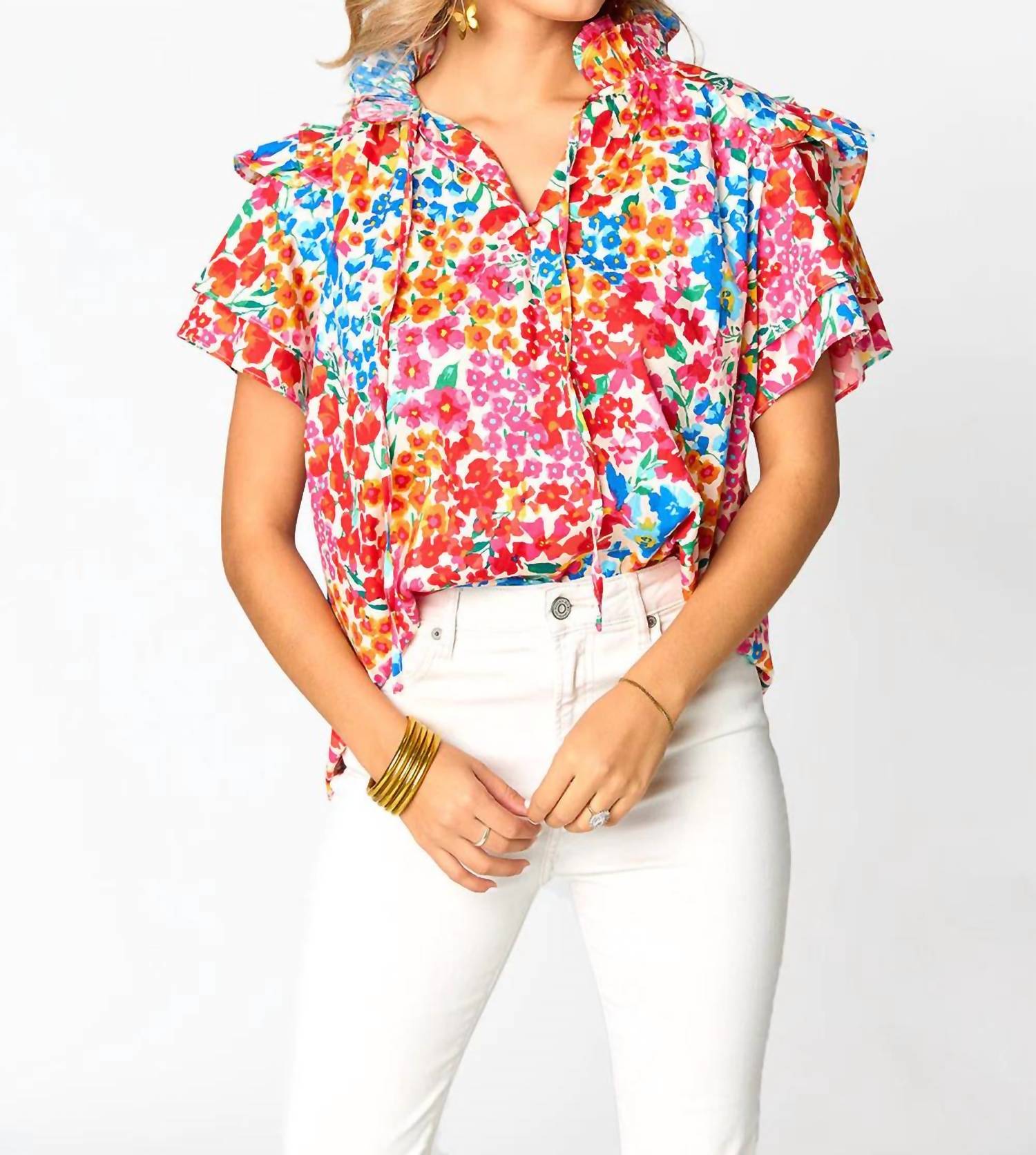 Shauna Rüschen Schulter Top in Berry Blau