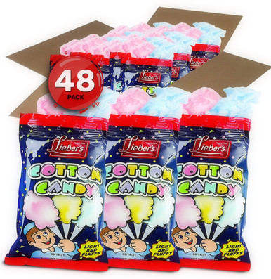 Lieber's Baumwolle Süßigkeiten, leicht und flauschig, 0,8 oz Beutel, Bulk Packung von 48, blau und rot Karneval Leckereien