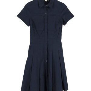 Micheal Kors Pleated Kurzarm Kleid in Marineblau Baumwolle
