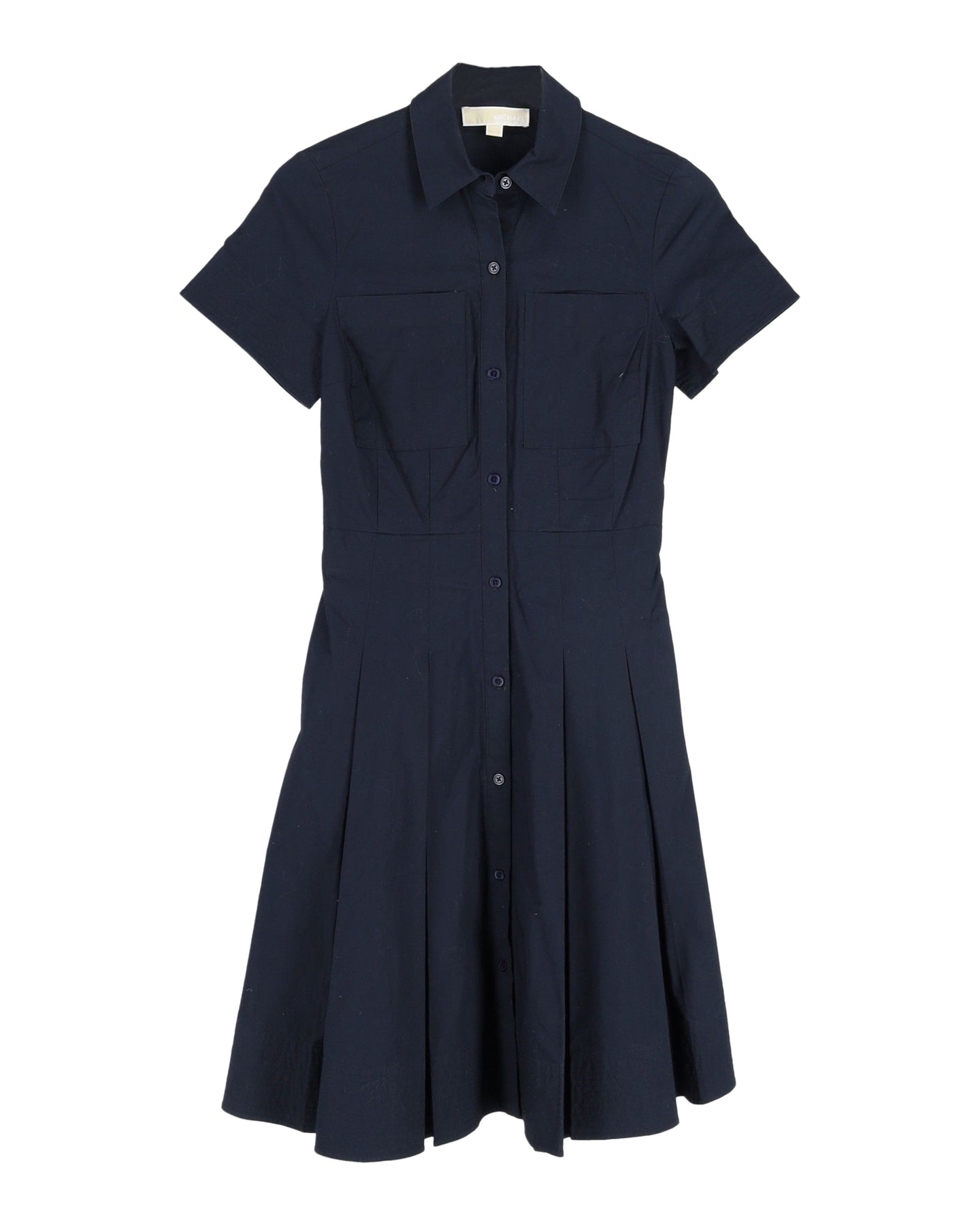 Micheal Kors Plissee-Kleid mit kurzen Ärmeln aus dunkelblauer Baumwolle