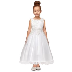 kleine Mädchen weiße Perle Perlen gewickelt Spitze Satin Tüll Blumenmädchen Kleid 4-6