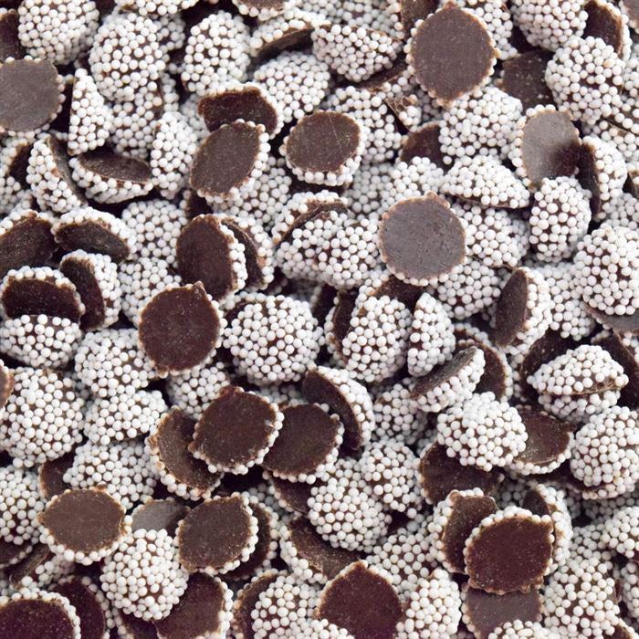 Mini Zartbitterschokolade Nonpareils mit weißen Samen