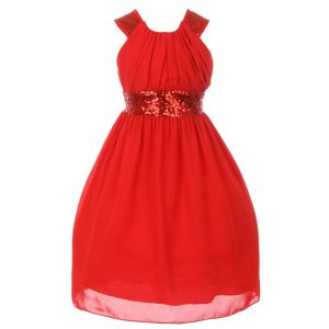 kleine Mädchen rot blendende Pailletten plissiert Kleid 4-6