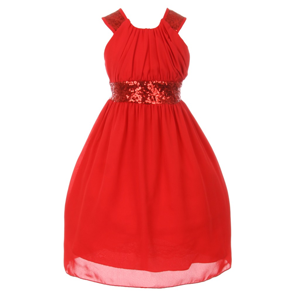 Kleine Mädchen Rot Dazzling Pailletten Plissee Kleid 4-6