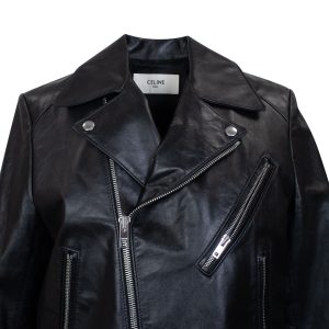 schwarz gepolsterte Kalbsleder Jacke mit Front Reißverschluss Taschen