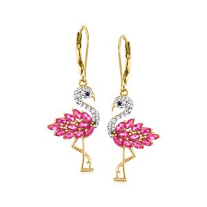 Ross-Simons Rosa Topas und. Weiß Zirkon Flamingo Ohrringe mit schwarzen Spinell Akzente in 18kt Gold über Sterling