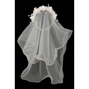 Mädchen Elfenbein Blume Perle Krone Mesh kurze Kommunion Blumenmädchen Schleier
