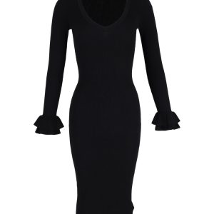 Michael Kors V-Ausschnitt Strickkleid in schwarzer Viskose