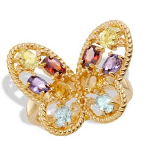 18K Gold VERMEIL Mehrfarbig COLOR CZ BUTTERFLY Ring