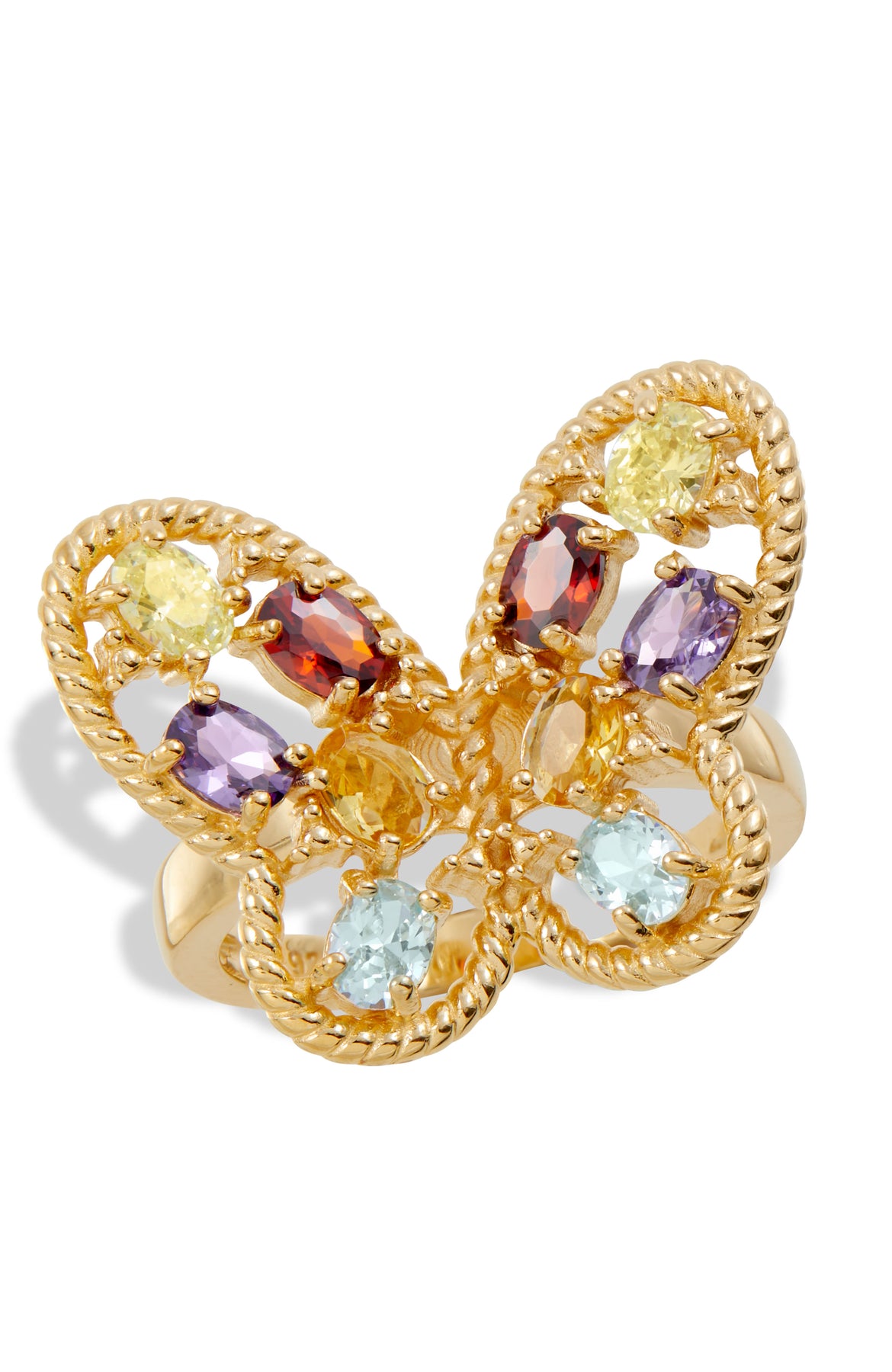 18K Gold VERMEIL Mehrfarbig COLOR CZ BUTTERFLY Ring