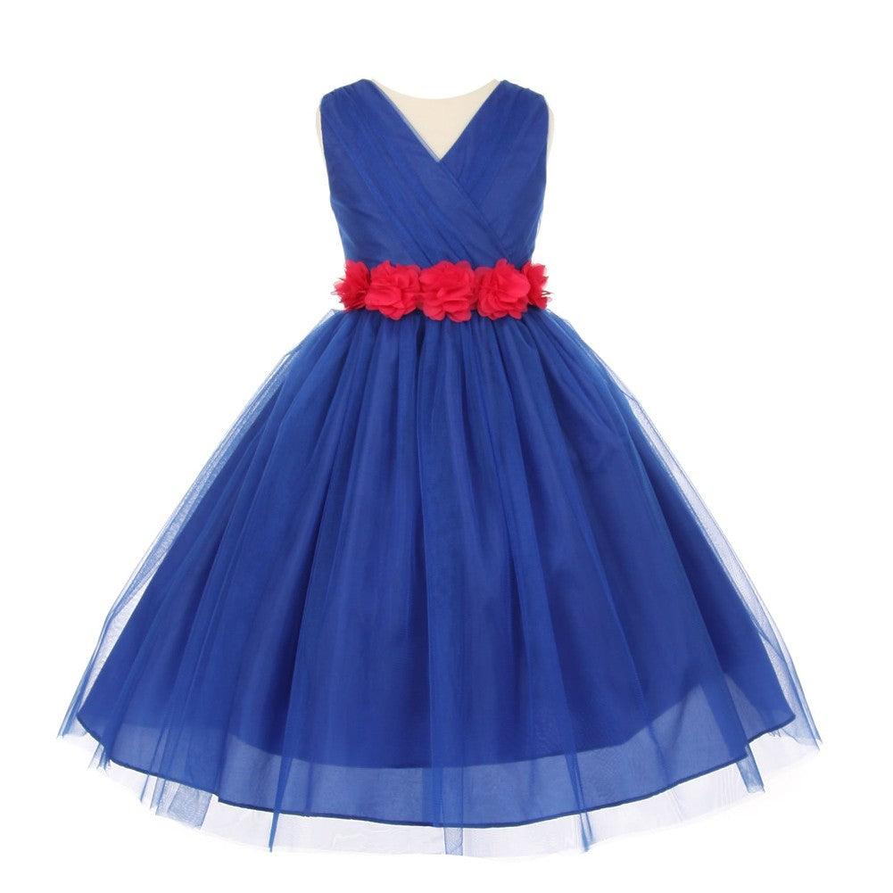 Kleine Mädchen Royal Blau Fuchsia Chiffon Blumen Schärpe Tüll Blumenmädchen Kleid 2-6