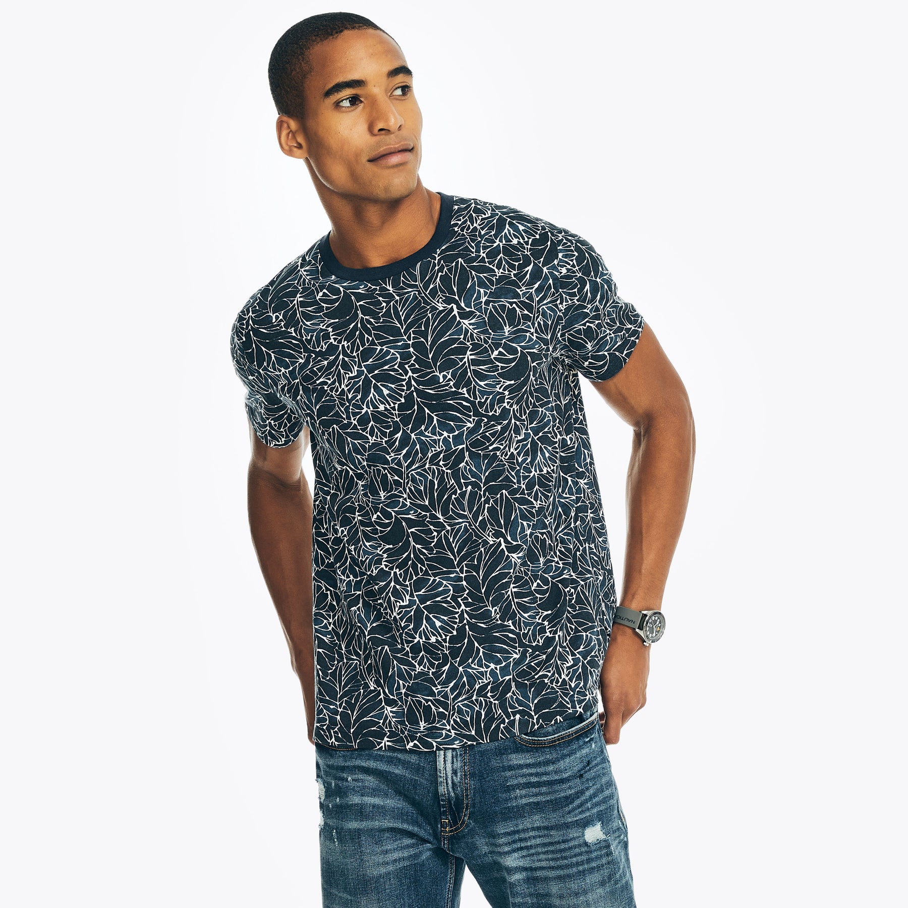 Nautica Herren nachhaltig Crafted Palm Muster T-Shirt