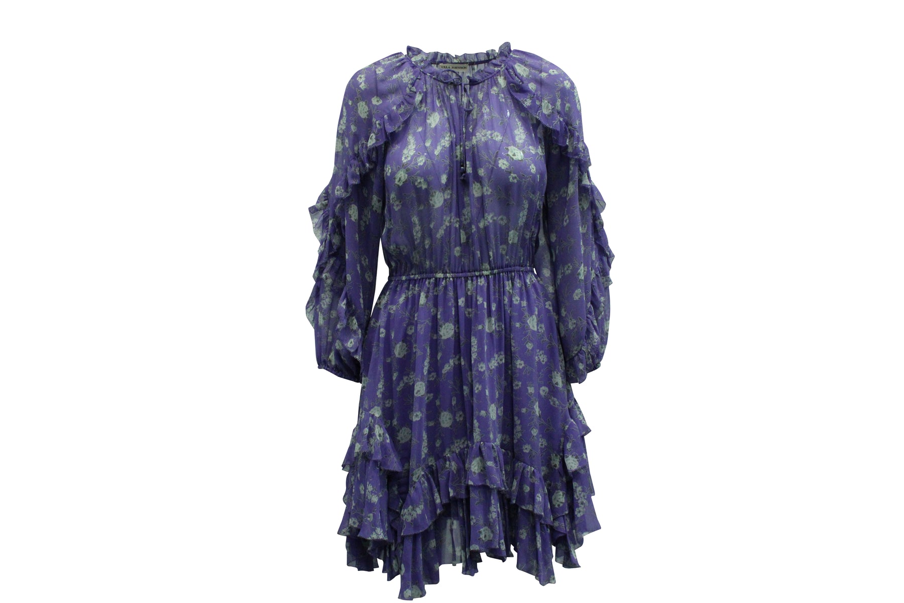 Ulla Johnson Alissa Kleid mit Blumenmuster und Rüschen in lila Seide