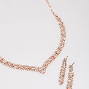 Roségold Rechteck Abschluss Anhänger Halskette & Ohrringe Set