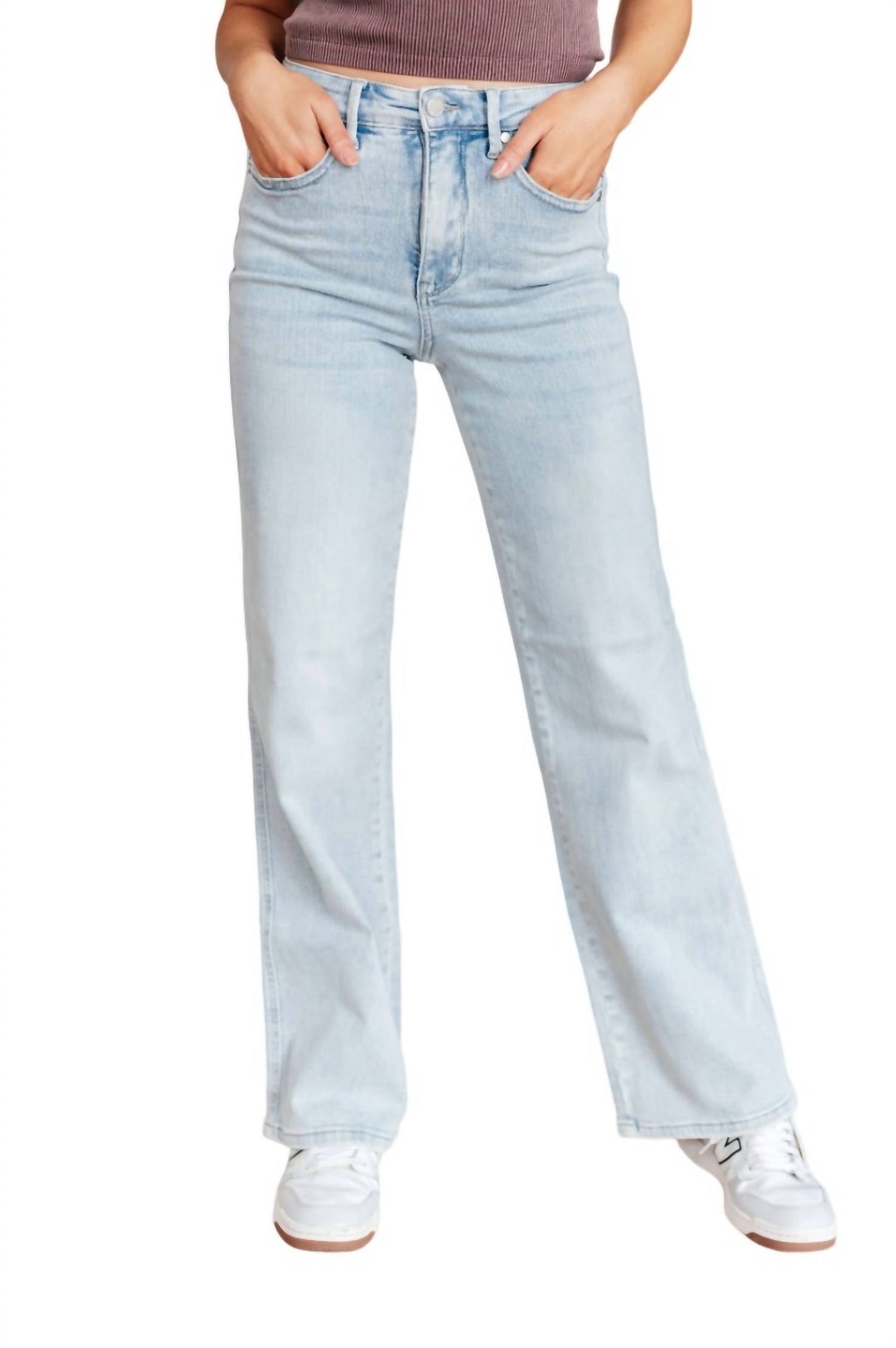Hoher Bund Control Top Gerade Jeans in Vintage Waschung
