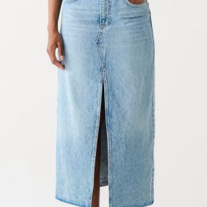 Damen Maxi Denim Rock in mittelblauer Waschung