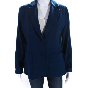 Sharis Damen Zwei Knopf gekerbt Revers Strick Blazer Jacke Blau Wolle