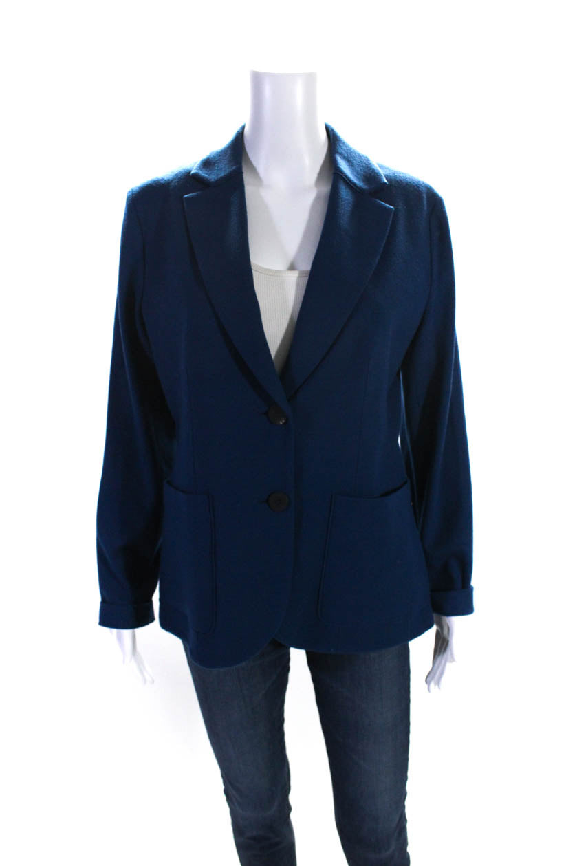Sharis Damen Zwei Knopf gekerbt Revers Strick Blazer Jacke Blau Wolle