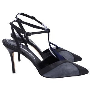Manolo Blahnik Catillo Color-Block Sling Back Pumps in grau und blau Wildleder – 7833711018044