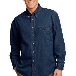 Port & Company Herren-Jeanshemd mit langen Ärmeln und preiswertem Preis