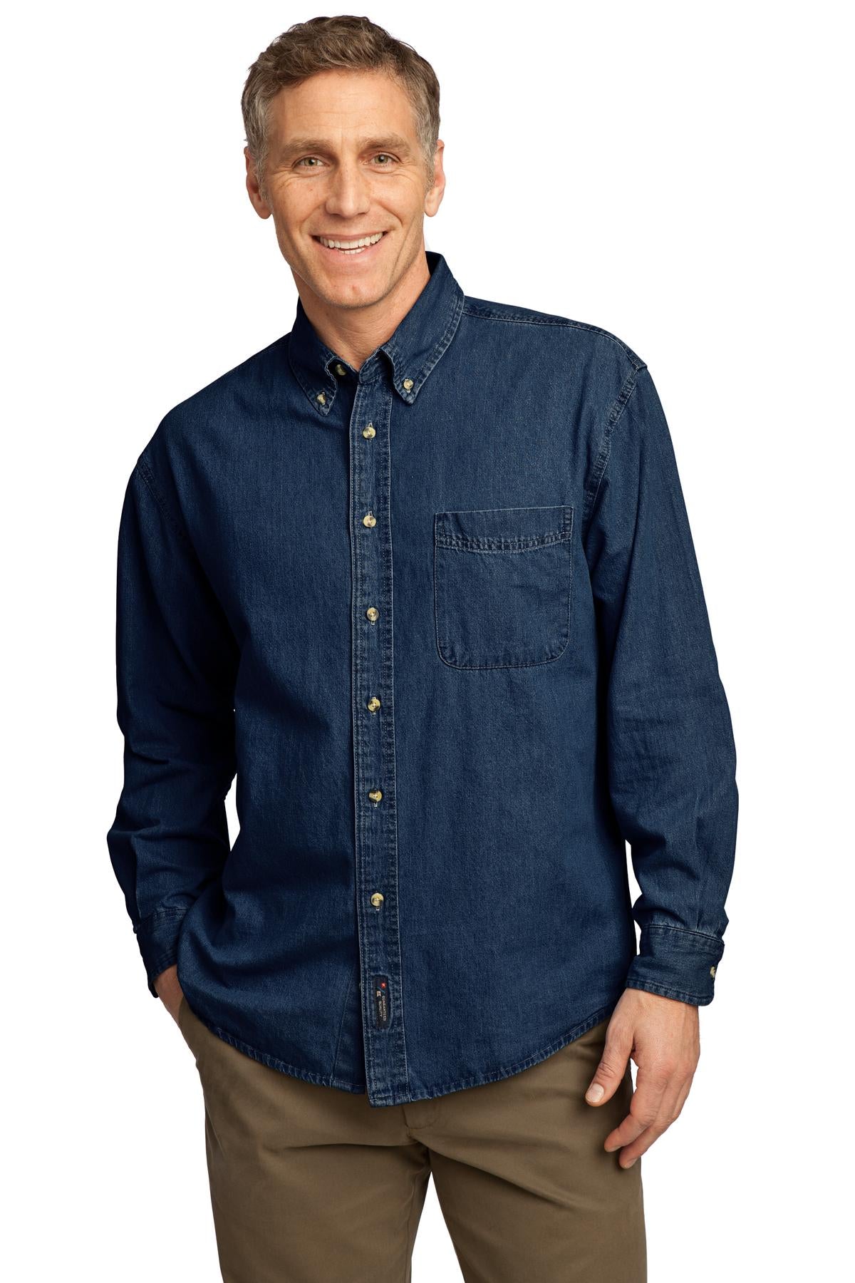 Port & Company Herren Langarm Value Denim Hemd