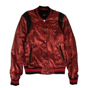 Men s Seide Metallic Varsity Jacke – rot