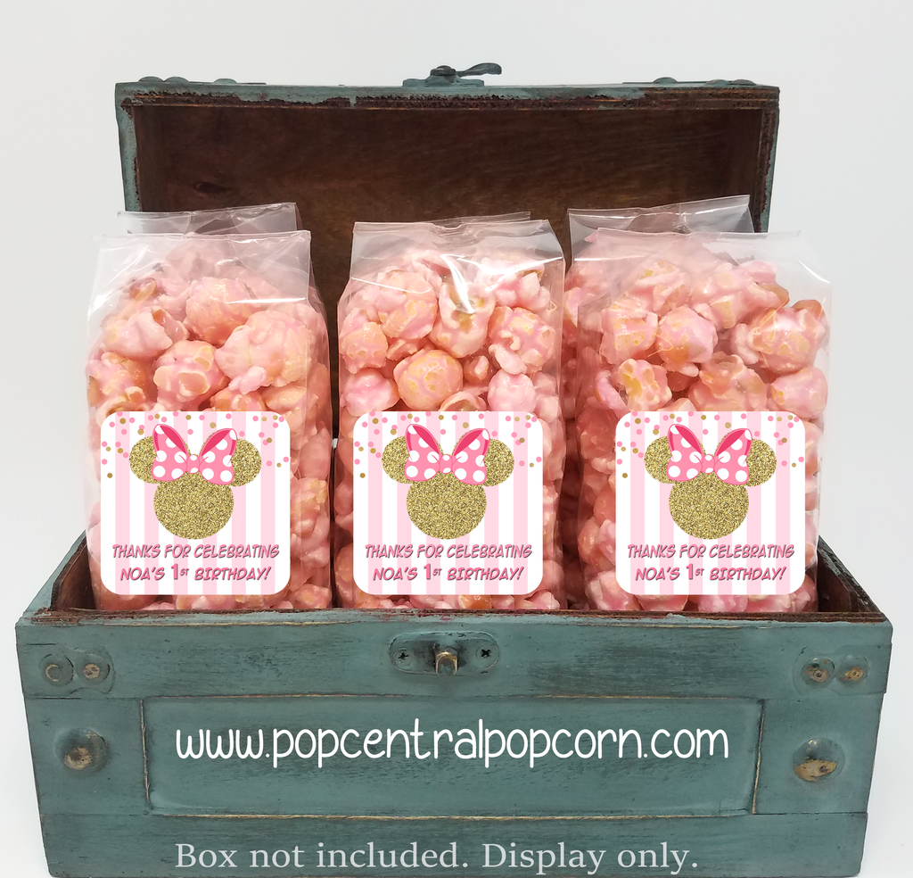 Rosa und Gold Minnie Party – Popcorn Party Gefälligkeiten