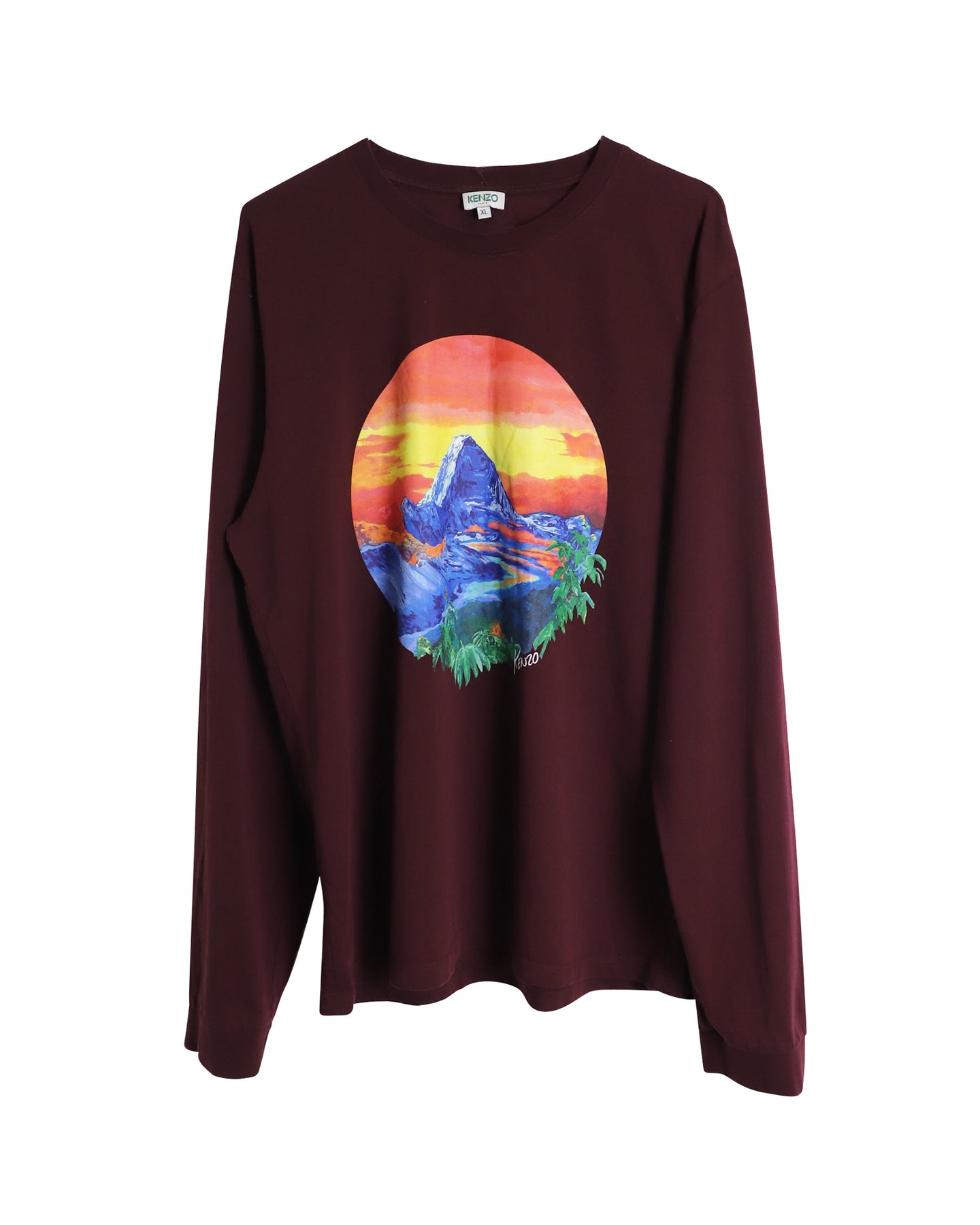 Kenzo Klassisches Painting Langarm T-Shirt aus marooner Baumwolle