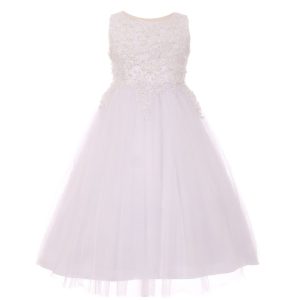 kleine Mädchen weiß funkeln Perle Pailletten Satin Tüll Blumenmädchen Kleid 4-6