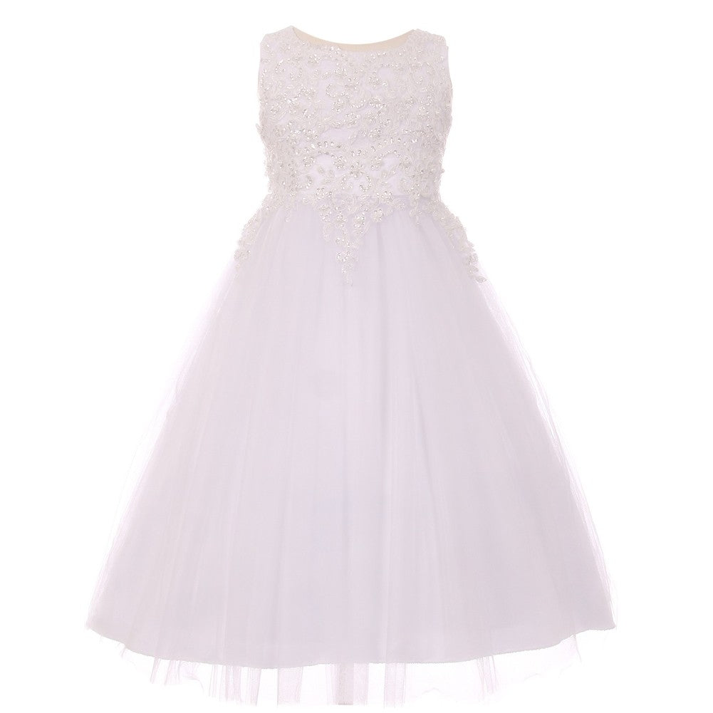 Kleine Mädchen weiß Sparkle Perle Pailletten Satin Tüll Blumenmädchen Kleid 4-6