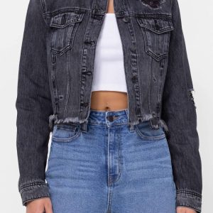 Katrina Destroyed Fitted Denim Jacke in schwarzer Säure