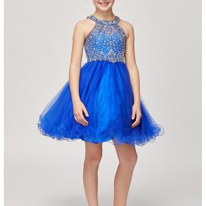 Mädchen multi Farbe Strass Halfter Hals Tüll Blumenmädchen Junior Brautjungfer Kleid 4-20