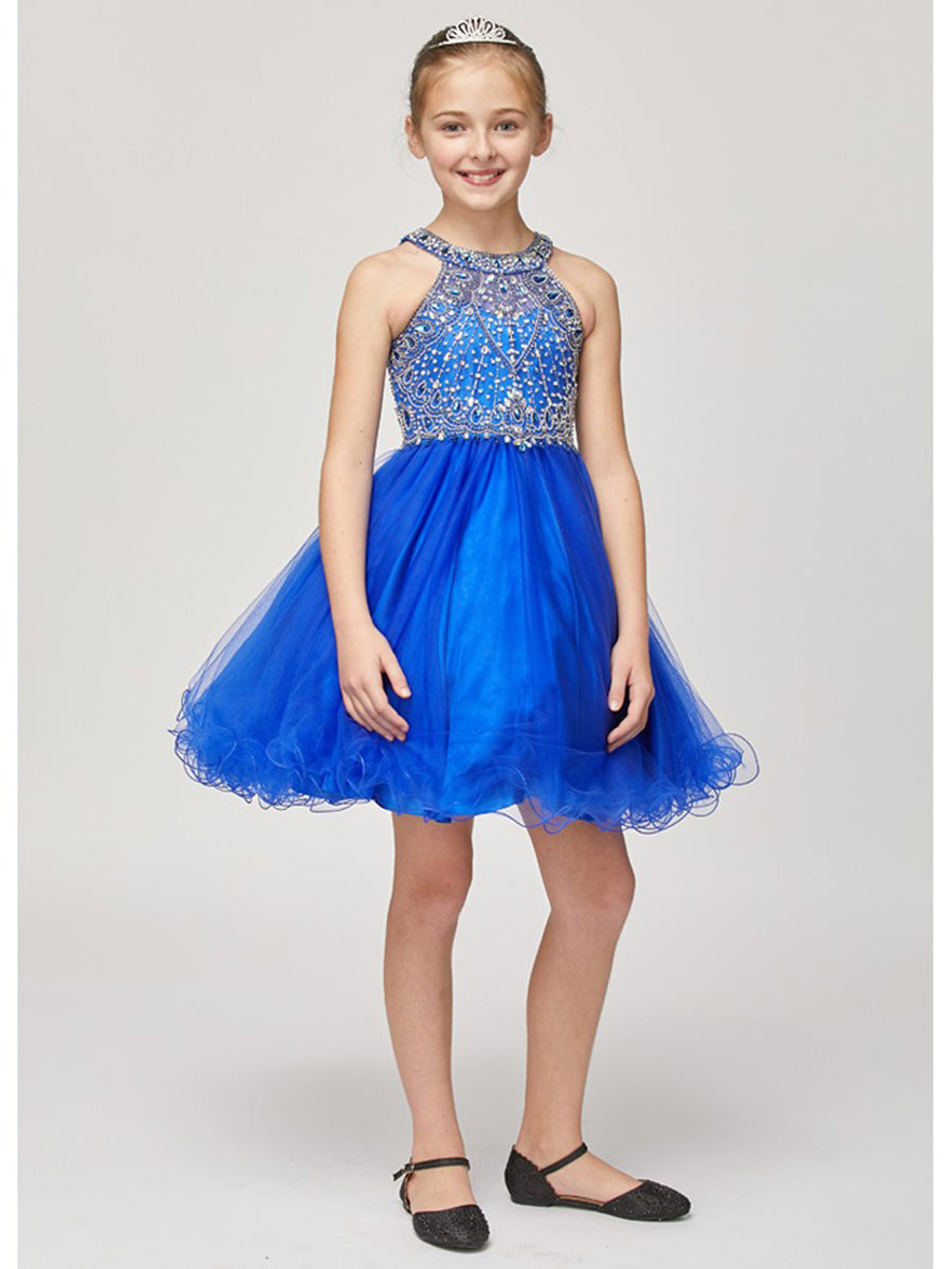 Mädchen Mehrfarbig Farbe Strass Halter Hals Tüll Blumenmädchen Junior Brautjungfer Kleid 4-20