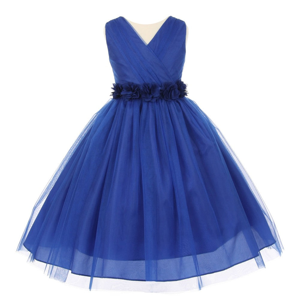 Kleine Mädchen Royal Blau Chiffon mit Blumenmuster Schärpe Tüll Blumenmädchen Kleid 2-6